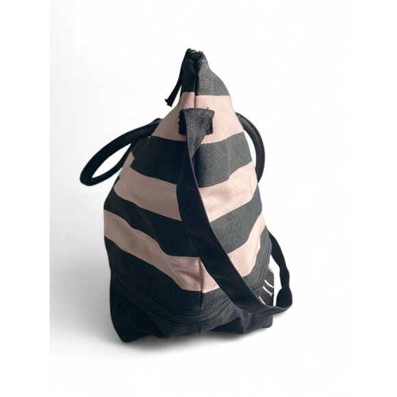 Victorias Secret Black & Pink Striped Canvas Overnight Bag Expandable - Picture 3 of 6